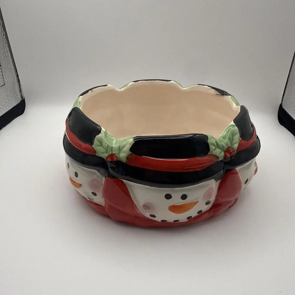 Vintage Royal Norfolk “Christmas Snowman” Holiday Ceramic Candy Dish Bowl, 5.5”